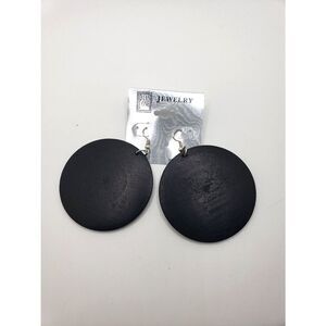 black boho round circle wood earrings